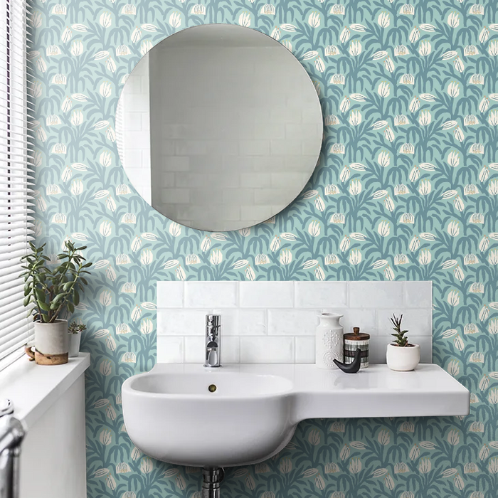 Chunky Flower Wallpaper - Denim