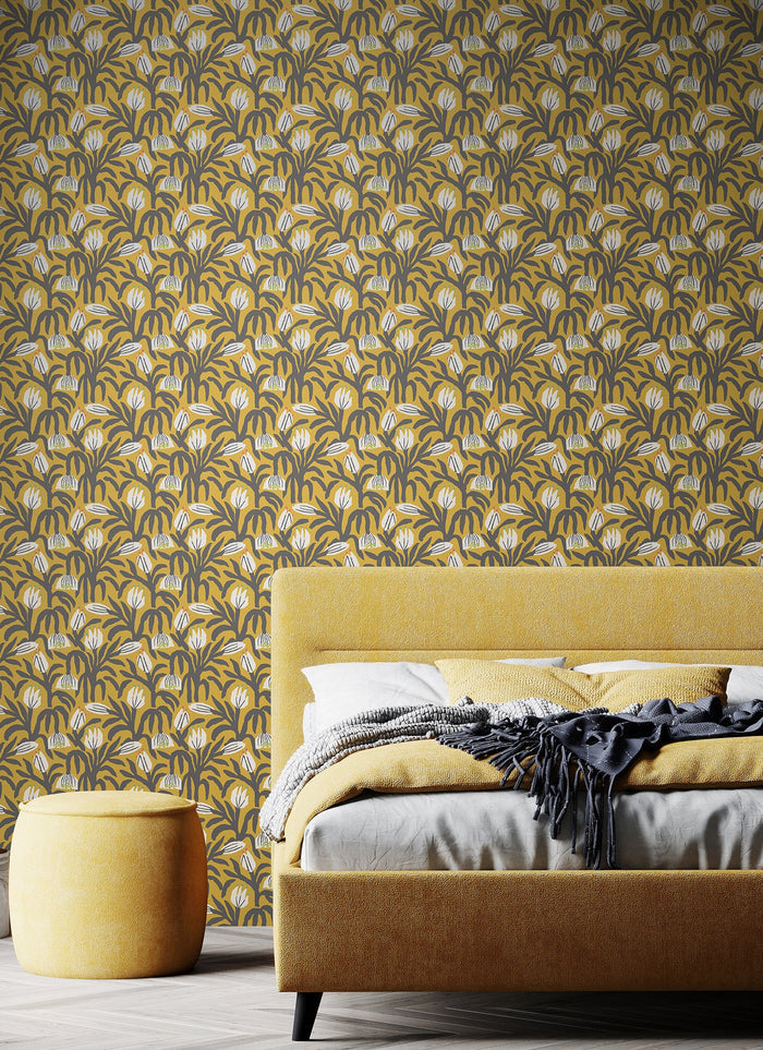 Chunky Flower Wallpaper - Mustard