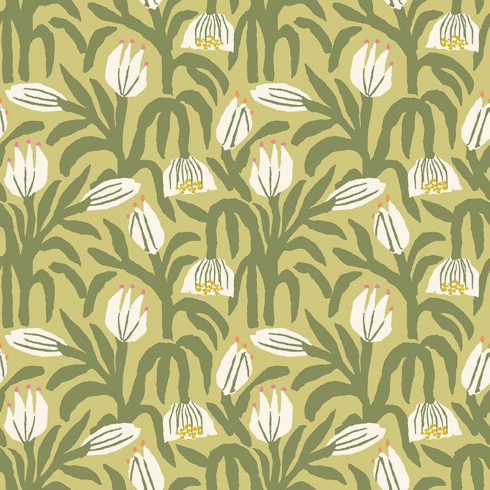 Chunky Flower Wallpaper - Olive Green