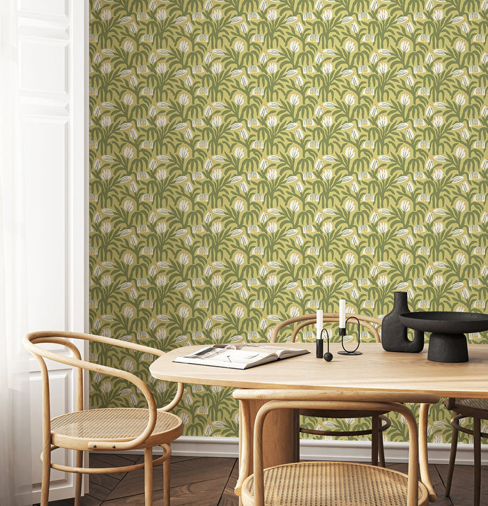 Chunky Flower Wallpaper - Olive Green
