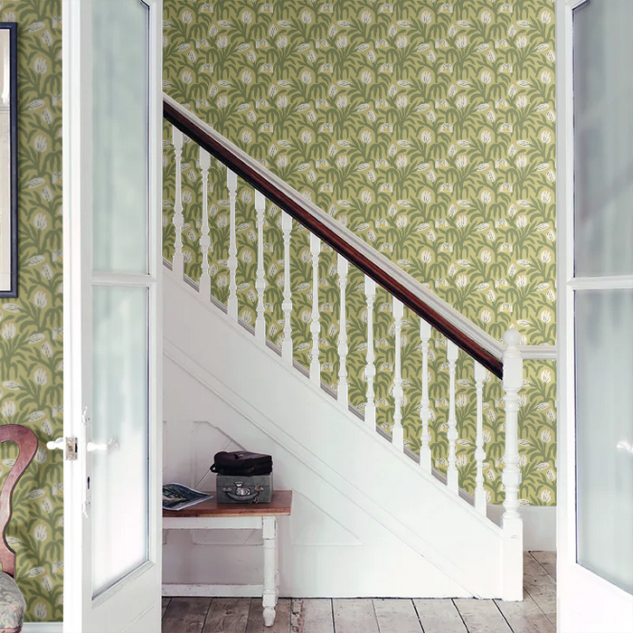 Chunky Flower Wallpaper - Olive Green