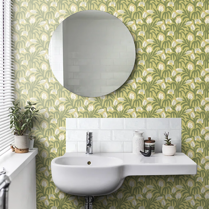 Chunky Flower Wallpaper - Olive Green