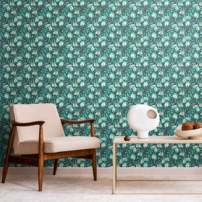 Chunky Flower Wallpaper - Teal Blue