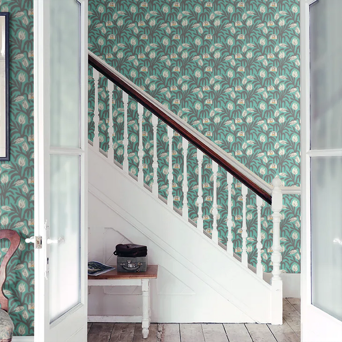 Chunky Flower Wallpaper - Teal Blue