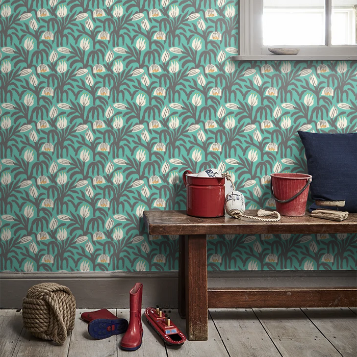 Chunky Flower Wallpaper - Teal Blue