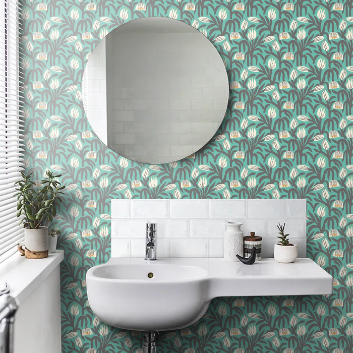 Chunky Flower Wallpaper - Teal Blue