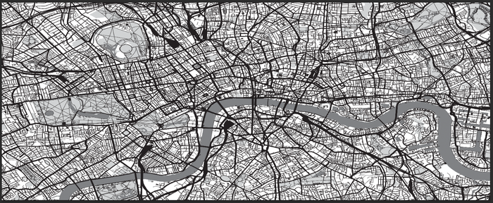 City Map Many Cities - Custom Sized Wallpaper Mural (per m2) - London Black & White
