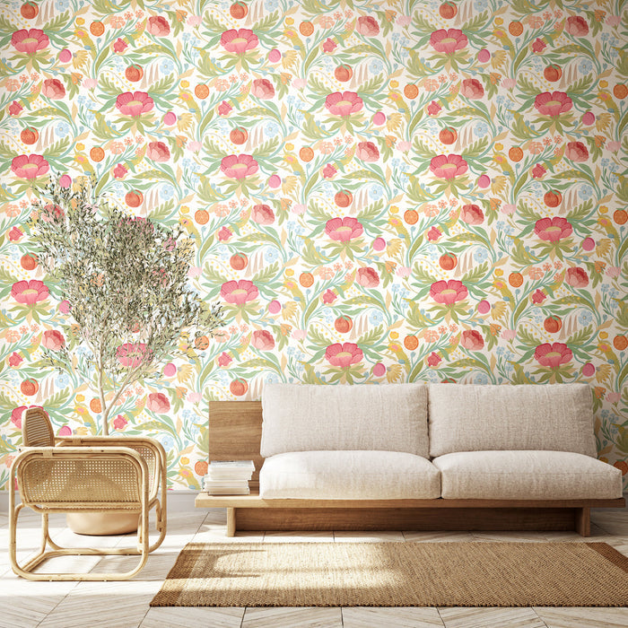 Clementine Wallpaper - Blossom & Sage