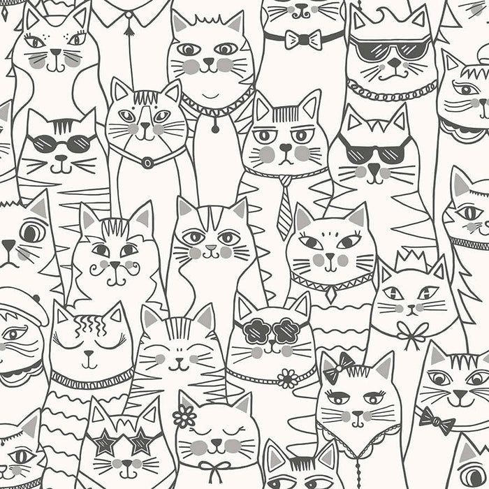 Colour-Me Cats Wallpaper - Black & White