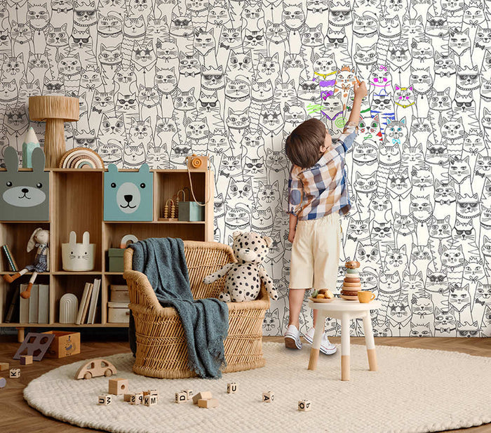 Colour-Me Cats Wallpaper - Black & White