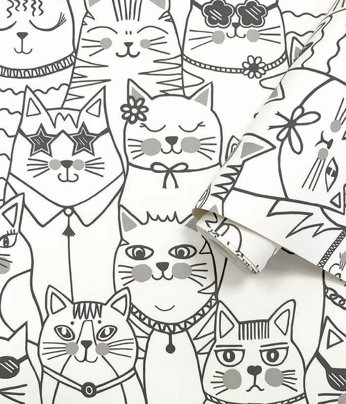 Colour-Me Cats Wallpaper - Black & White