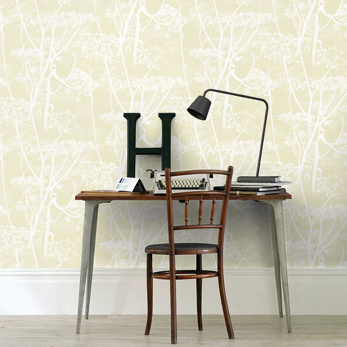 Cow Parsley Wallpaper - Straw on White