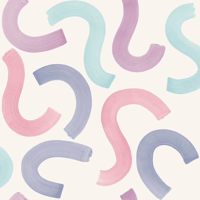 Curly Confetti Wallpaper - Aqua/Lilac/Pink