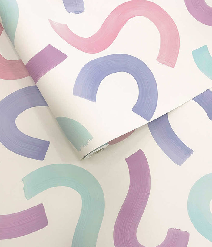 Curly Confetti Wallpaper - Aqua/Lilac/Pink