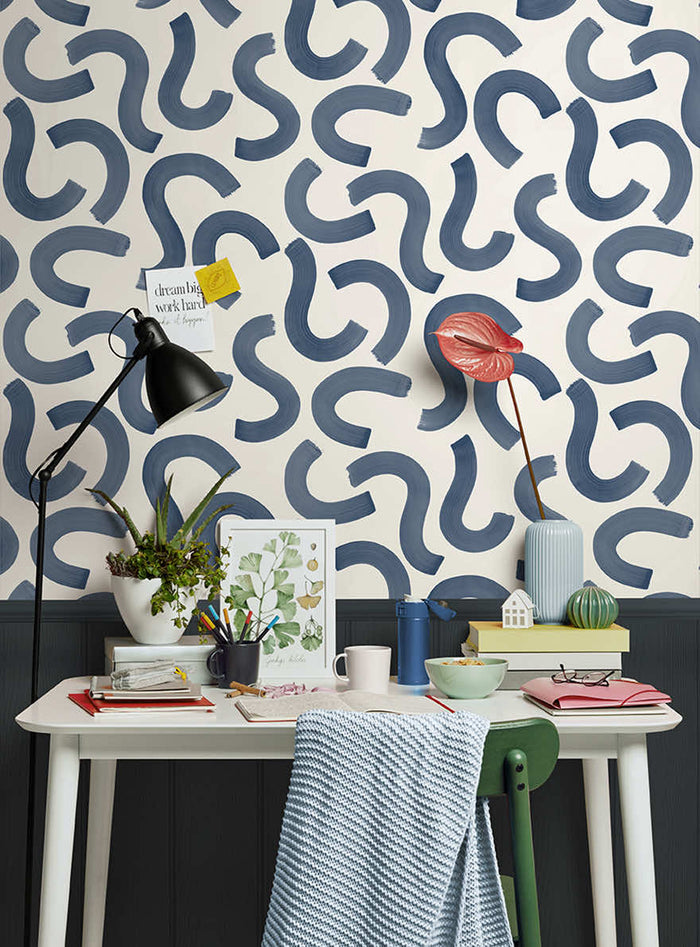 Curly Confetti Wallpaper - Navy