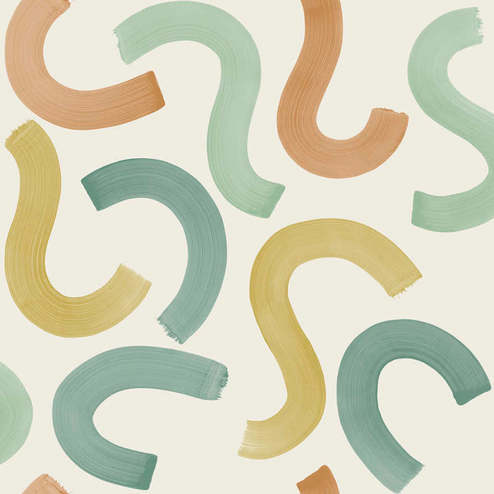 Curly Confetti Wallpaper - Teal/Ochre/Orange