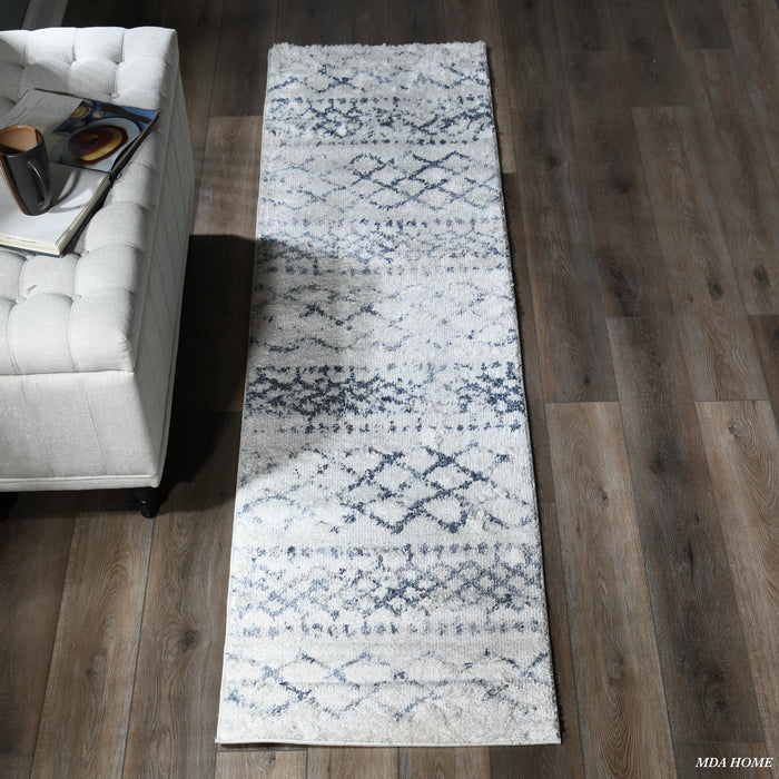 Daku White/Dark Blue Runner - Adams Furniture