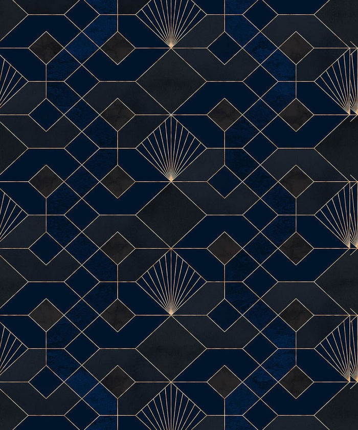 Deco Obsidian - Blue - Custom Sized Wallpaper Mural (per m2)