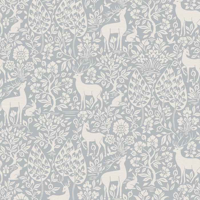 Deer Woods – Folk Forest Wallpaper – Blue