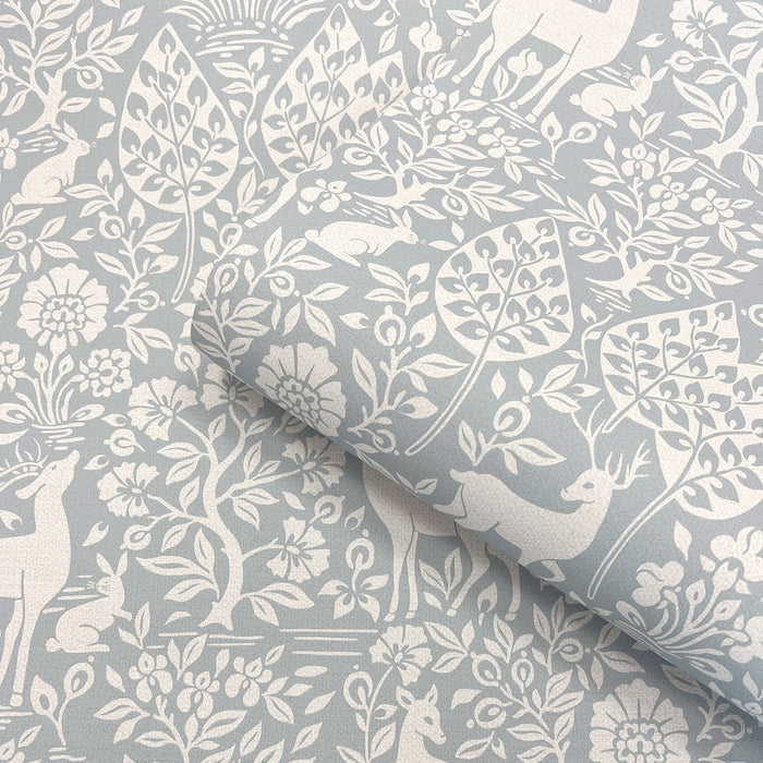 Deer Woods – Folk Forest Wallpaper – Blue