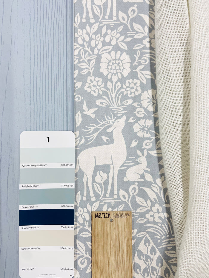Deer Woods – Folk Forest Wallpaper – Blue