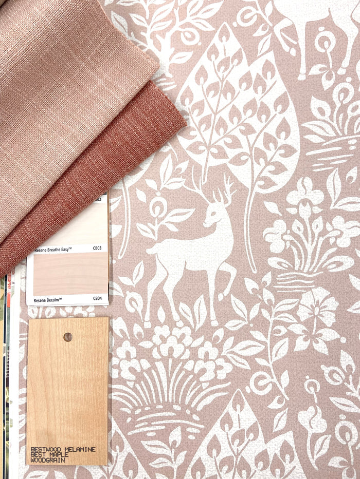 Deer Woods – Folk Forest Wallpaper – Pink