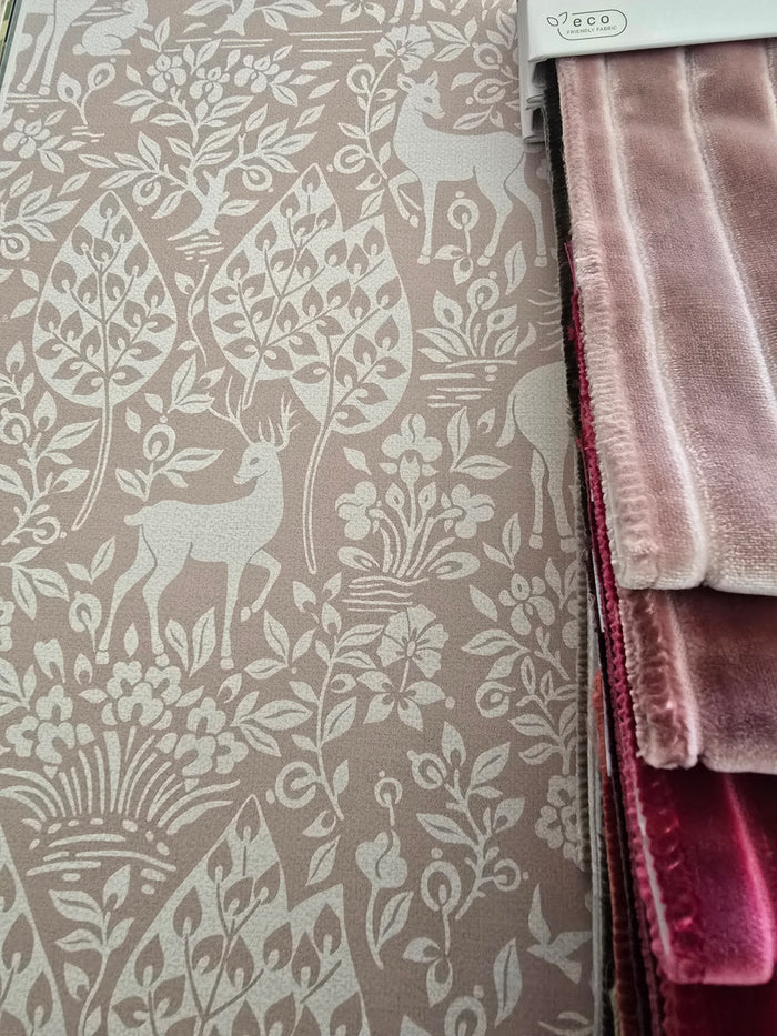 Deer Woods – Folk Forest Wallpaper – Pink