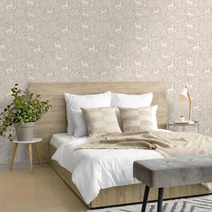 Deer Woods – Folk Forest Wallpaper – Pink