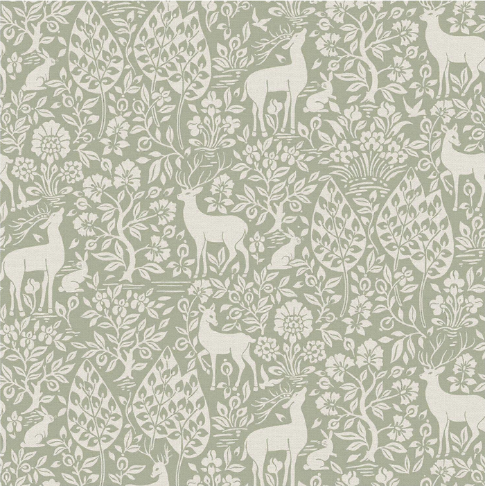 Deer Woods – Folk Forest Wallpaper – Sage