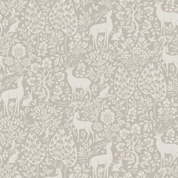 Deer Woods – Folk Forest Wallpaper – Taupe