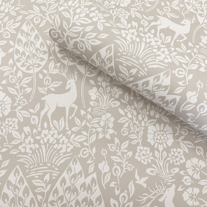 Deer Woods – Folk Forest Wallpaper – Taupe