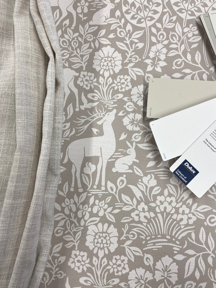 Deer Woods – Folk Forest Wallpaper – Taupe