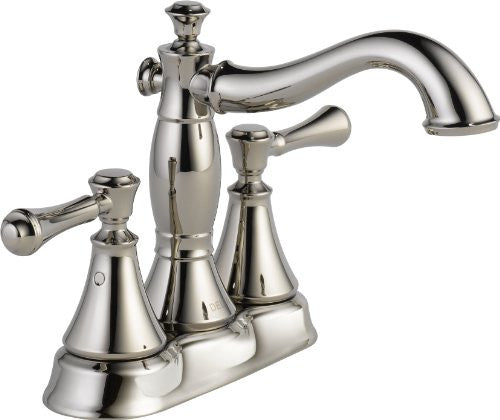 Delta Faucet 2597LF-PNMPU Cassidy Two Handle Centerset Lavatory with Metal Pop-Up, Polished Nickel