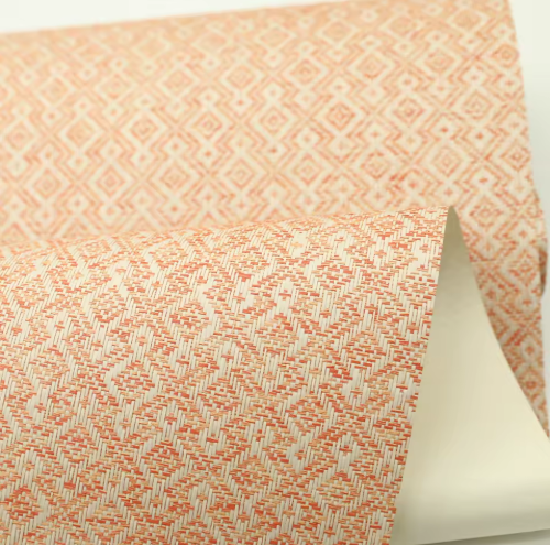 Diamond Wave - Grasscloth Wallpaper - Light Orange