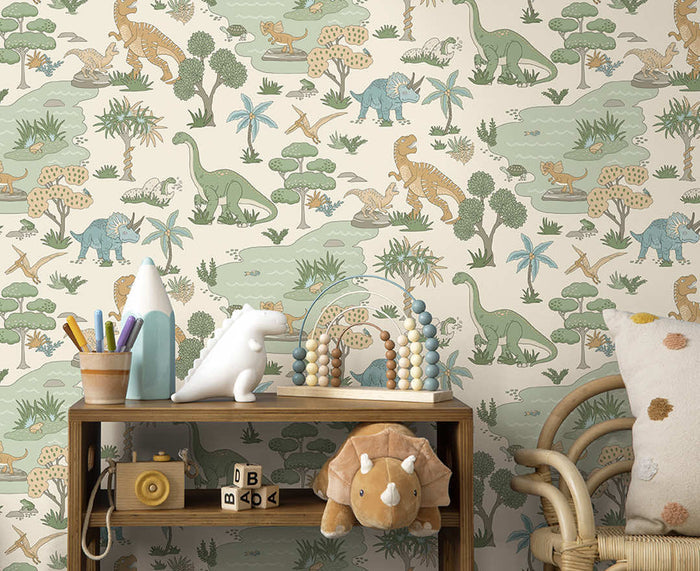 Dino Zoo Wallpaper - Cream/Multi