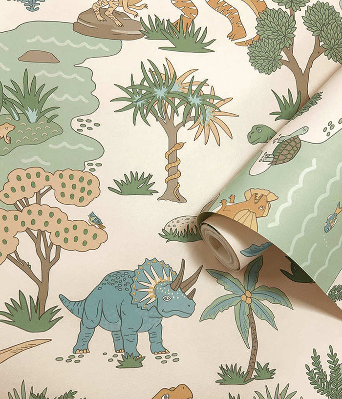 Dino Zoo Wallpaper - Cream/Multi