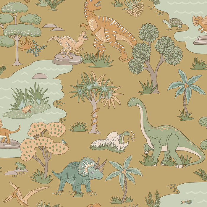 Dino Zoo Wallpaper - Ochre