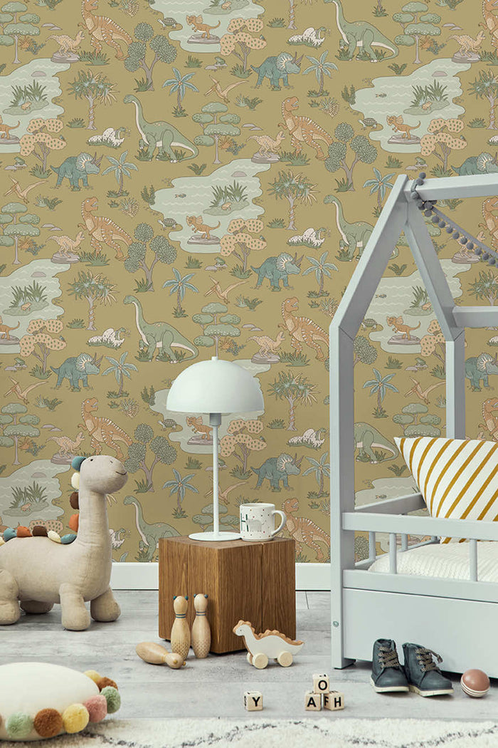 Dino Zoo Wallpaper - Ochre