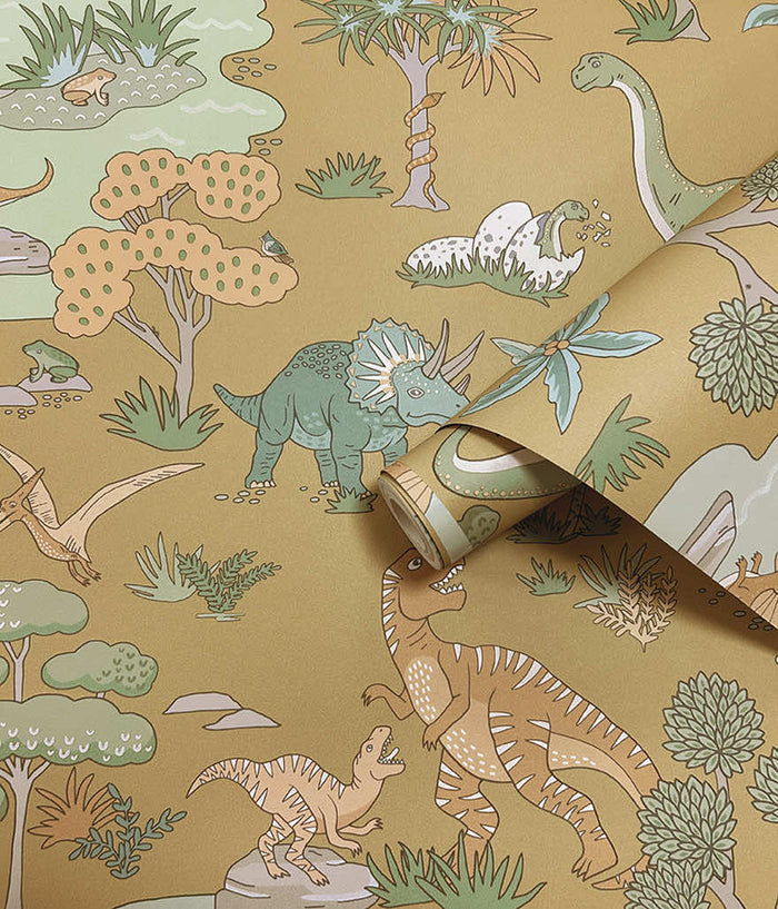 Dino Zoo Wallpaper - Ochre