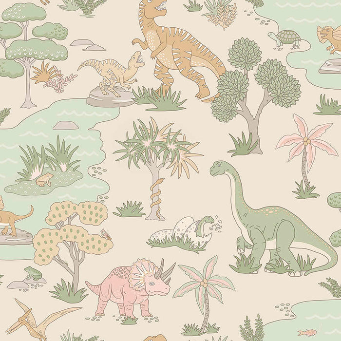 Dino Zoo Wallpaper - Pink/Sage