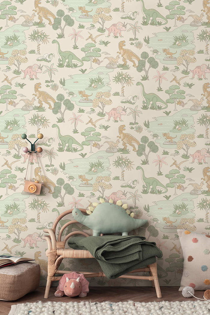 Dino Zoo Wallpaper - Pink/Sage