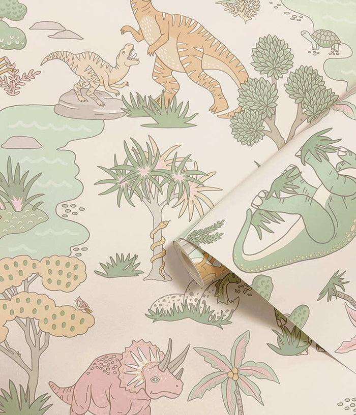 Dino Zoo Wallpaper - Pink/Sage