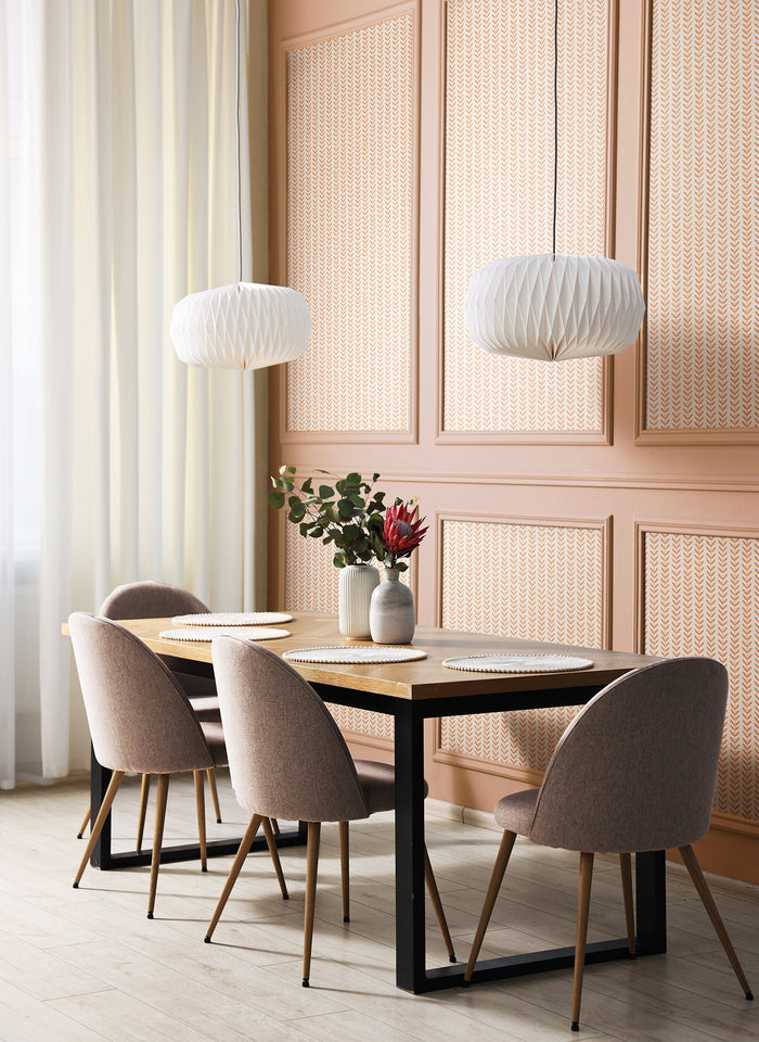 Ditsy Leaf Stripe Wallpaper - Apricot