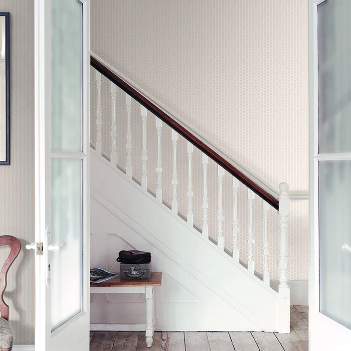 Ditsy Leaf Stripe Wallpaper - Apricot