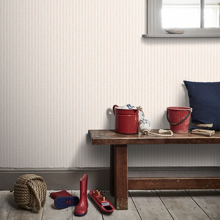 Ditsy Leaf Stripe Wallpaper - Apricot