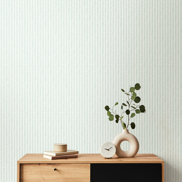 Ditsy Leaf Stripe Wallpaper - Duckegg