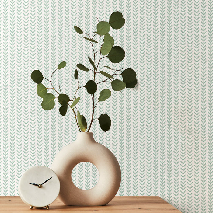 Ditsy Leaf Stripe Wallpaper - Duckegg
