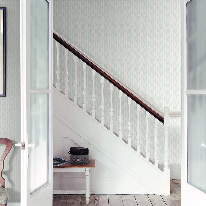 Ditsy Leaf Stripe Wallpaper - Duckegg