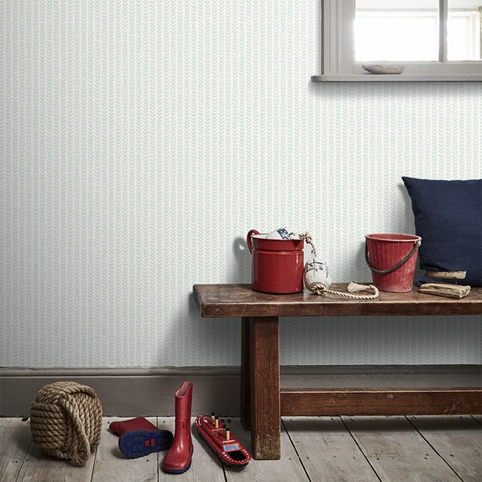 Ditsy Leaf Stripe Wallpaper - Duckegg