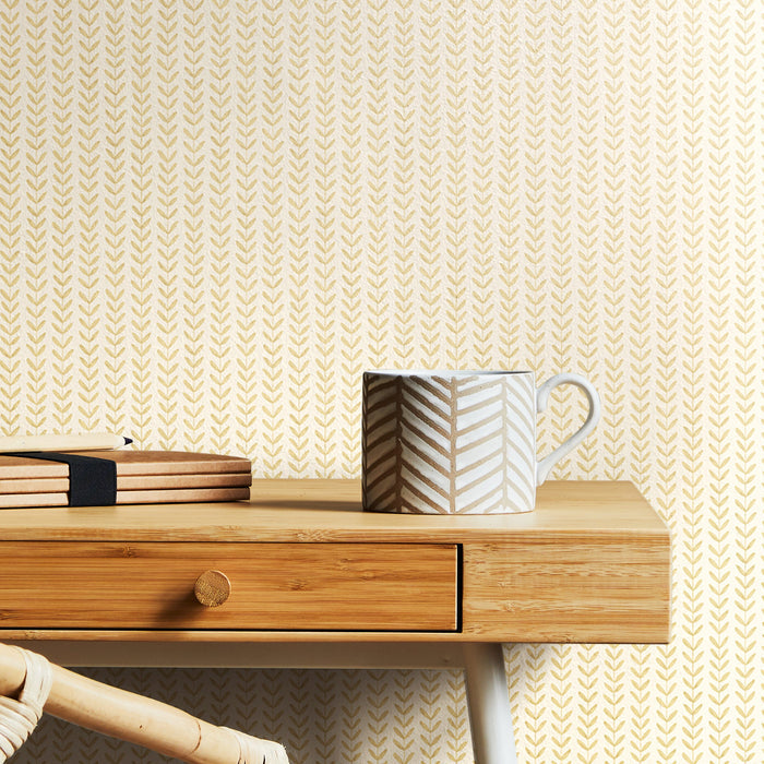 Ditsy Leaf Stripe Wallpaper - Hay